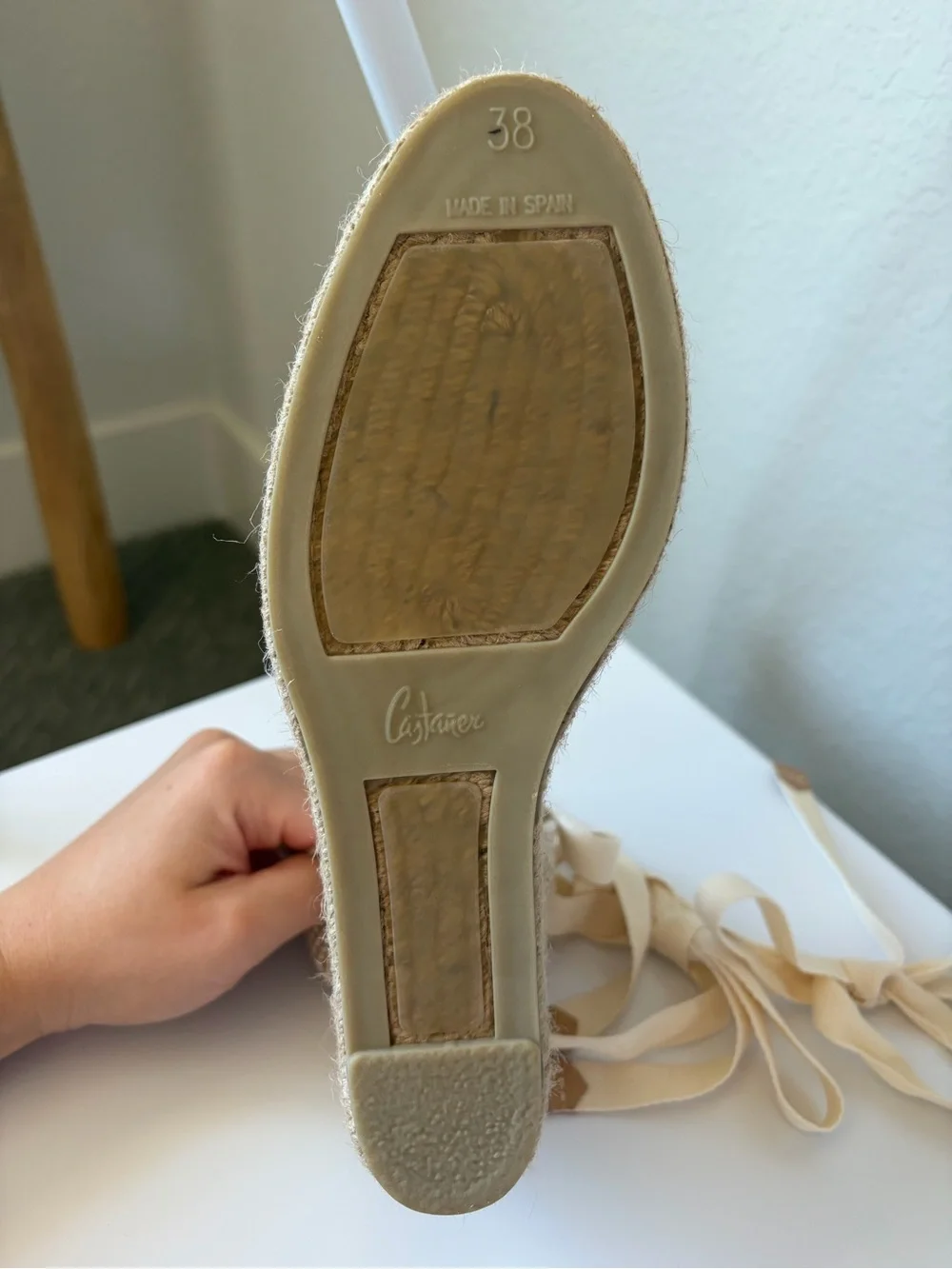 Castañer Carina Women’s Ivory Canvas Jute Wedge Espadrilles Size EU 38 US 7.5-8
